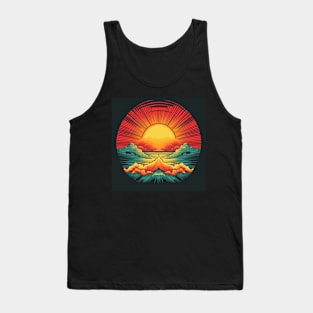 Retro Sunset Rays Wavy Shirt Tank Top